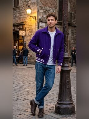 Rennoc Virgin Wool Vintage Varsity Purple Jacket Size M (40/42) NWOT